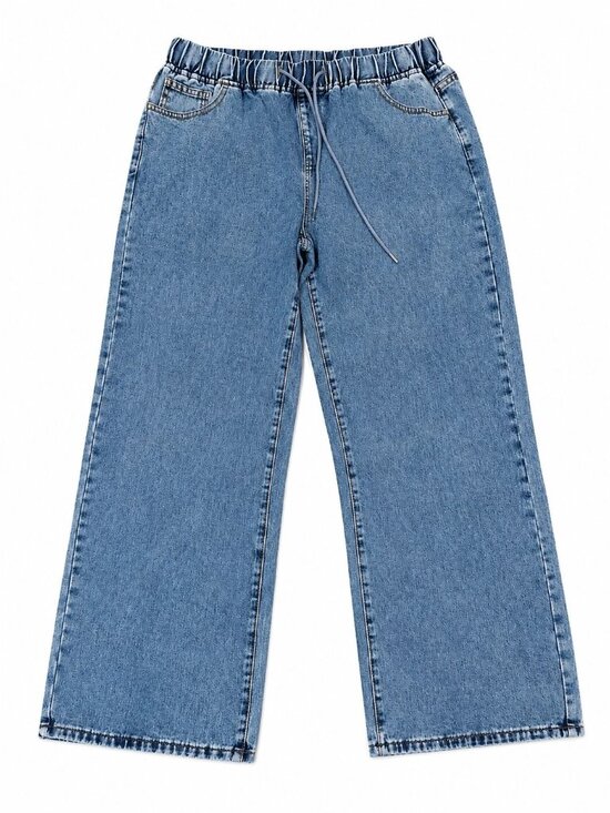 Unbranded Denim - Women’s Pull-On Wide Leg Jeans Elastic Waist Drawstring Denim Pants Casual Baggy